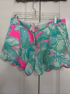 Lilly Pulitzer Pink Teal Green Scallop Hem Shorts